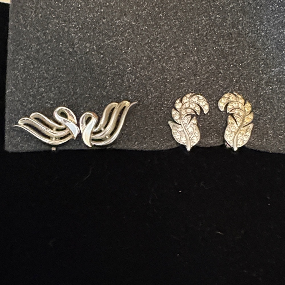 Vintage silver  Crown Trifari and Monet clip earrings